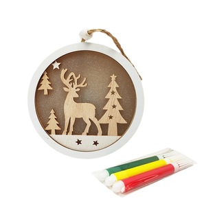 Ornement de Noël rond en bois à suspendre, motif renne découpé au laser, décoration en MDF pour la maison, cadeau de fêtes PB0365 - Product Image 5