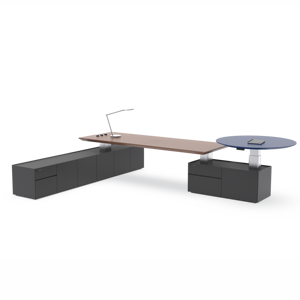 โต๊ะทำงานไฟฟ้าปรับระดับได้สองชั้นแบบ L-Shape สำหรับผู้บริหารระดับสูง พร้อมที่เก็บของ - Product Image 2