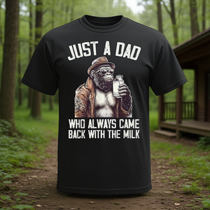 Camiseta del Día del Padre con estampado de Bigfoot Gorilla: Solo un papá que siempre volvió con la leche. - Product Image 3