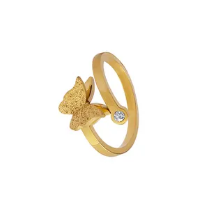 Винтажное матовое кольцо бабочка для женщин из нержавеющей стали 18k подлинное золото ювелирные изделия на заказ кольцо