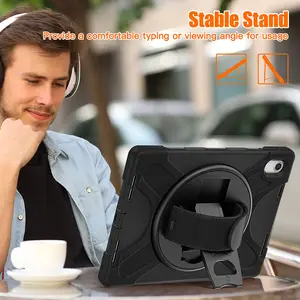 Casing Silikon Full Body dengan Layar Bawaan untuk iPad Generasi Ke-10 10.9 Inci 2022 Sabuk Bahu Kickstand Putar 360 Bawaan