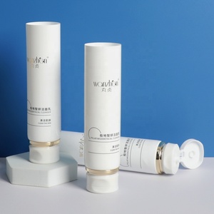 Private Custom Customer's Logo 100ml <b>Plastic</b> White Cosmetic Empty Soft <b>Tubes</b> for Facial Cleanser Packaging With Gold Flip Cap - Product Image 5