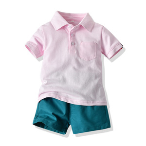 Ensemble 2 pièces décontracté pour garçons 2026 : <span class=keywords><strong>Polo</strong></span> à revers color block et short - Product Image 2
