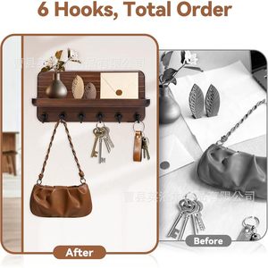 Wooden Wall Mounted Key Holder With <b>Hooks</b> And <b>Shelf</b> For Entryway Storage - Product Image 3