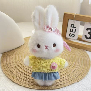Muñeco de Conejito Blanco Intercambiable, <span class=keywords><strong>Peluche</strong></span> de Conejo Suave y Adorable, Llavero Colgante, Regalo para Mejor Amiga - Product Image 5