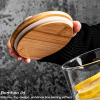 Frasco de Vidrio de Borosilicato de Alta Calidad con Tapa de Bambú, Conservación de Frescura Sostenible, Multifuncional y Plegable para Almacenamiento de Alimentos en la Cocina