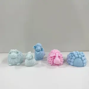 14203 3D绵羊形状硅胶蜡烛模具DIY山羊糖果软糖模具手工肥皂蛋糕装饰模具