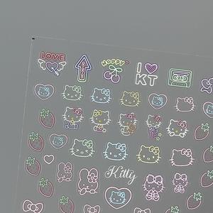 Наклейки для ногтей KT: 3D-дизайн с тиснением в виде кошки и сердца, милые, в корейском стиле, для студентов, водонепроницаемые, мультяшные, с дизайном клубники и банта - Product Image 2