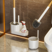 Ensemble de brosses WC 2-en-1 murales avec manche en bois et plastique PP, design peu encombrant, installation facile pour la maison/l'hôtel