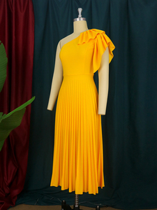 Robe de bal à volants en trapèze, plissage, noir, jaune, dernier Design, été, collection - Product Image 4