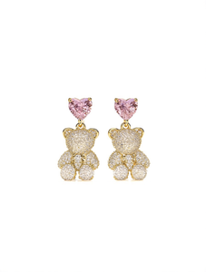Orecchini a Perno Trendy a Forma di Orso, Placcati in Oro con Cristalli, Gioielli da Festa per Donne - Product Image 1