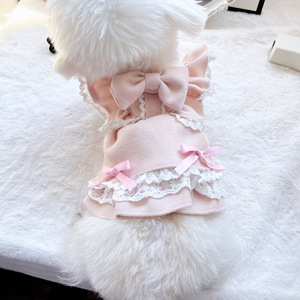 Robe de princesse avec nœud pour petits et moyens chiens, vêtements pour animaux de compagnie printemps, robe d'ange rose nude avec bordure en dentelle - Product Image 2