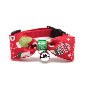 High-end custom Christmas Theme Pattern Puppy Cat Dog nylon Collar with bell and Escape Buckle - Product Image 1