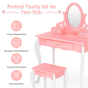 Makeup Desk Mirror Kids Cane Girl Suit Children <strong>Little</strong> Dressing <strong>Table</strong> for Girls Bedroom - Product Image 3