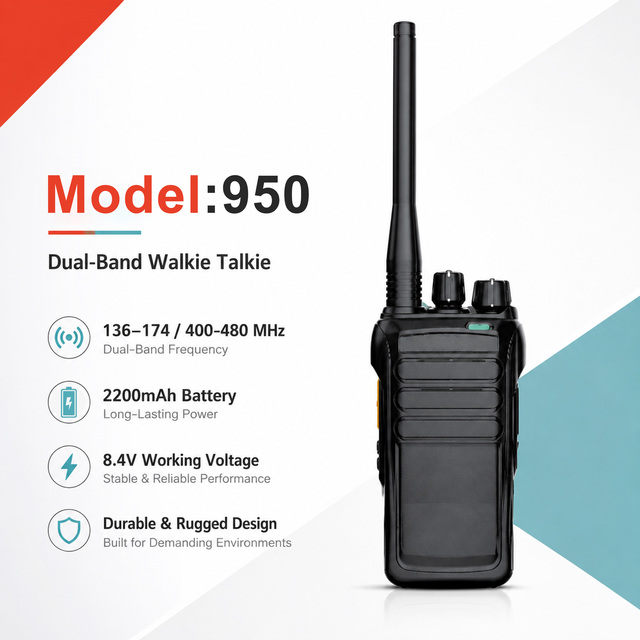 Hyremotek Model 950 10W Wireless Walkie Talkie Two-Way Radio 5km Range Portable Handheld for Construction Site Outdoor Security