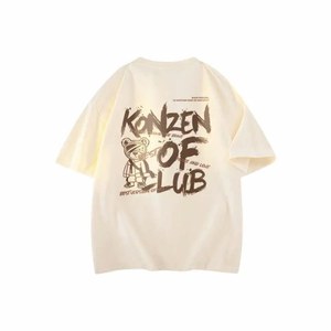T-shirt KONZEN Space Basic à motif <span class=keywords><strong>petit</strong></span> ours et lettres imprimées, style japonais, col rond, coupe ample, épaules tombantes, en pur coton - Product Image 3