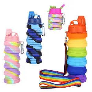 500Ml Bpa Gratis Draagbare Siliconen Opvouwbare Sport Gym Reizen Kind Geïsoleerde Siliconen Waterfles Met Aangepaste Logo Voor Kinderen School