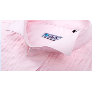 Fabricant hommes plissé couleur pure manches longues poignets mousquetaire chemise avec noeud papillon - Product Image 2