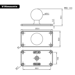 VINmounts ขายึดบอลขนาด 1.5 นิ้ว อลูมิเนียม รุ่น C, ฐานสี่เหลี่ยม 38*89 มม., ขายึดอเนกประสงค์สำหรับเรือ รุ่น VIN-C-042 - Product Image 2