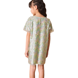 Personalizzabili abiti estivi alla moda con paillettes a manica corta per bambine principessa Silhouette ODM <span class=keywords><strong>abbigliamento</strong></span> per bambini - Product Image 3