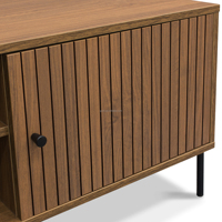 Meuble TV moderne 3-en-1 en panneaux de bois cannelés, style plat, avec gestion des câbles intégrée, directement de l'usine
