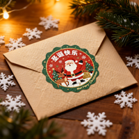 Pegatinas de Papel Artístico con Textura Navideña - Etiquetas de Sello Vintage Certificadas con Lámina Dorada para Sobres y Cajas de Regalo