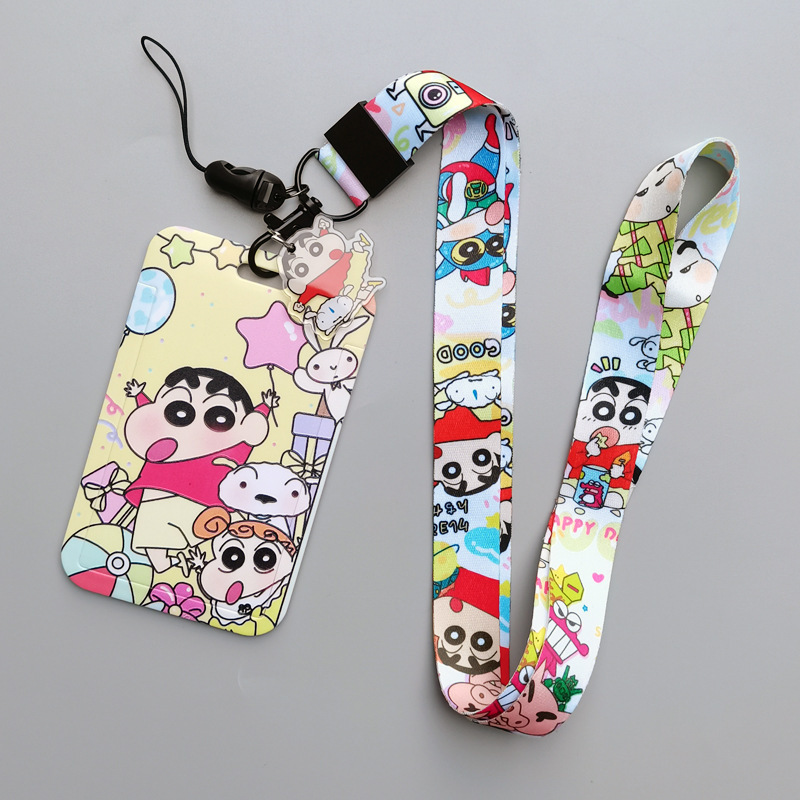 Japanese Cute Cartoon Shin-chan Card Holder Student Bus ID Name Badge Plastic Card Case Cover with Anti-Lost Lanyards Image 4