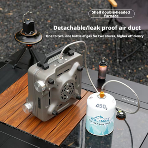 Fornello <span class=keywords><strong>da</strong></span> Campeggio Pieghevole Portatile in Acciaio Inox, Fornello a Gas per Esterni, Antivento, a 2 Fuochi - Product Image 4