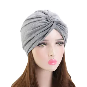 Latest Design Cotton Suede Turbans India Hair Cap Chemo Cap Twist Turban Hats for Women