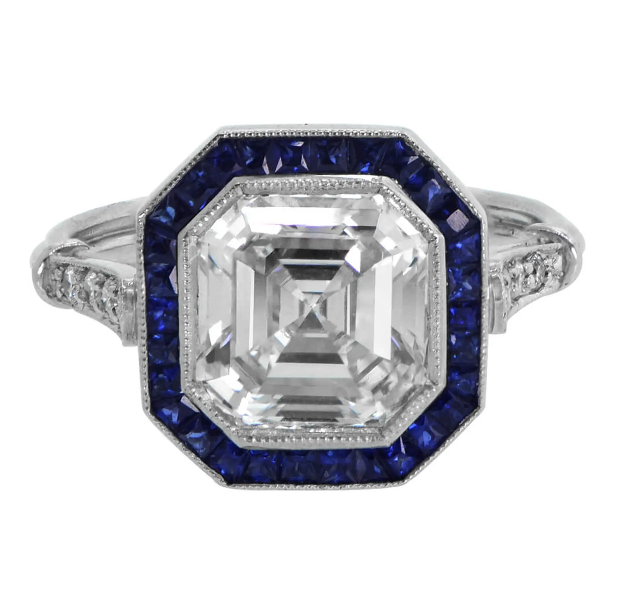 High Quality 925 Sterling Silver Synthetic Sapphire and Bezel Setting Octagonal Zircon Ring