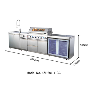 Conjunto de Barbacoa <span class=keywords><strong>Metálico</strong></span> Modular para Jardín, Parrilla Impermeable 304, Refrigerador Prefabricado Moderno, Muebles de <span class=keywords><strong>Cocina</strong></span> para Exteriores - Product Image 2