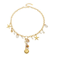 Collier pendentif étoile de mer thème océanique transfrontalier, perles d'imitation, chaîne en bambou électroplaqué en acier inoxydable, tendance