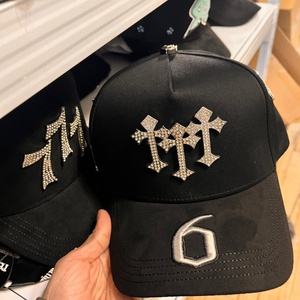 Gorra de béisbol de 5 paneles con visera curva de gamuza, bordado de diamantes de imitación y logotipo metálico al por mayor - The Rude Awakening - Product Image 5
