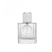 Vente en gros de flacons vaporisateurs de parfum en verre plat transparent de 25 ml, vides, avec étiquette ronde, logo unique, impression sérigraphique sur parfum