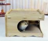 Niche pour chat à deux niveaux en imitation bois, avec doublure en sisal double couche, grand lit cachette pour chat à entrée ronde, griffoir multi-surfaces
