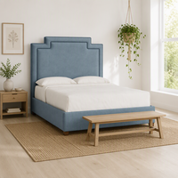 Modernes Stufenkopfteil Luxuriöses Gepolstertes Holzrahmen-Plattformbett Leinenstoff Queen King Size Weiches Bett Umweltfreundlich