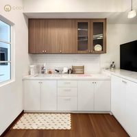 Set Perlengkapan Dapur Modular Manufaktur OEM, Kabinet Dapur, Meja Porselen dengan Lampu LED dan Rak Bumbu