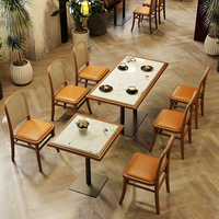 Ensemble de meubles de restaurant commercial en cuir sur mesure, table et chaises en rotin pour café, bistrot
