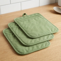 Pochette de cuisine en coton 100% résistant à la chaleur, durable, verte, matelassée, avec poche, pour la cuisson, la pâtisserie, compatible four et micro-ondes