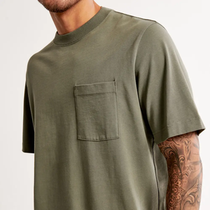 Custom 100% Cotton Knitted Screen Print Plain <b>Pocket</b> Tee High Quality Hip Hop Neck Heavyweight Blank Oversized Fit Men <b>T</b>-<b>Shirt</b> - Product Image 3