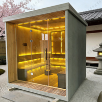 Sauna Eléctrica Exterior de Infrarrojos para 4-6 Personas con Jacuzzi, Madera Sólida de Cedro Rojo y Abeto, Plataforma para Baño de Hielo, 220V, Diseño Personalizado para Gimnasio/Villa