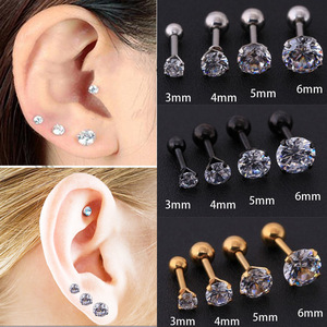 Four-claw Integrated Round Zircon Anti Allergy Stainless Steel Zirconia Screw Back <b>Earring</b> for Girl or Baby - Product Image 3