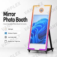 Miroir magique tactile 32/43 pouces pour cabine photo, coque de miroir 65 pouces pour cabine selfie événementielle avec roues, expédition rapide depuis l'entrepôt américain