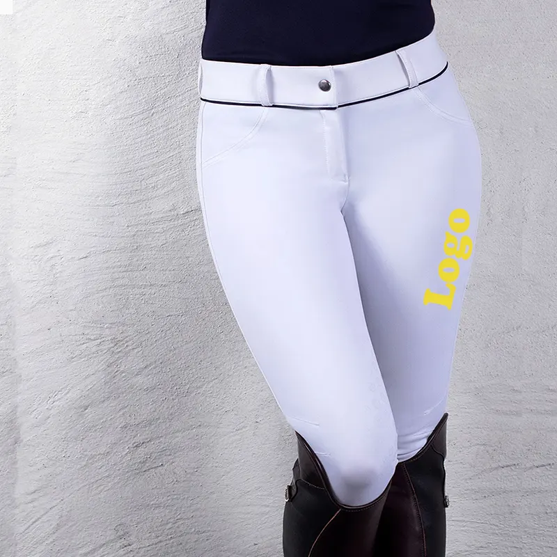 Женские штаны для верховой езды, белые спортивные бриджи до колена с силиконовым принтом