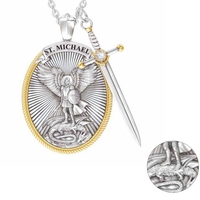 Nouveau Viking Hommes Colliers Archange St.michael Saint Bouclier Protection Collier Ange Ailes Foi Croix Pendentif