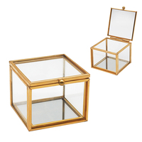 Boîte à bijoux en verre avec couvercle, présentoir à bijoux avec cadre en métal cuivré pour le rangement de bijoux sur le bureau et la décoration intérieure, cadeaux