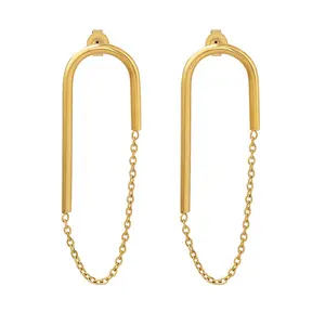 Wholesale Custom Hypoallergenic Fashion Jewelry 18K Gold Plated Stainless Steel Chain Creative Earrings U-shaped Earrings Women