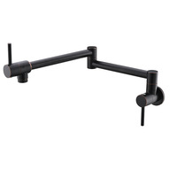 Offres Spéciales mitigeur en laiton robinet de cuisine noir bras oscillant pliant support mural avec 2 trous Double Joint pour salle de bain