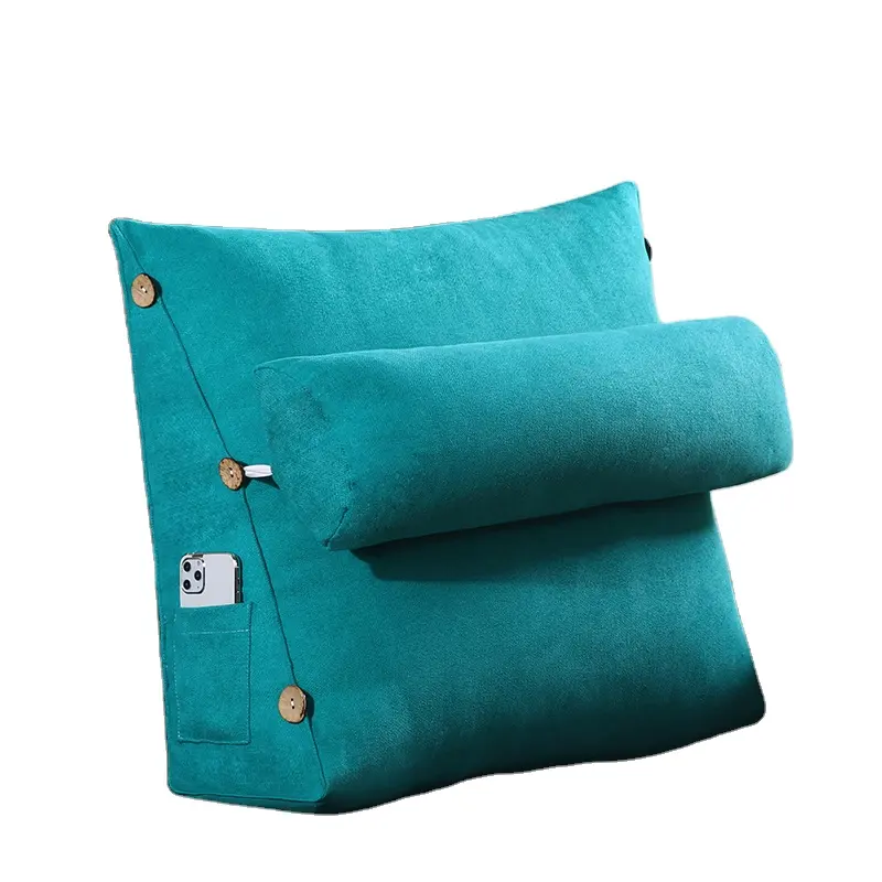 Cama Wedge Pillow Almofadas de leitura ajustável para dormir Triangular Bedrest lombar pescoço costas apoio com tampa removível azul