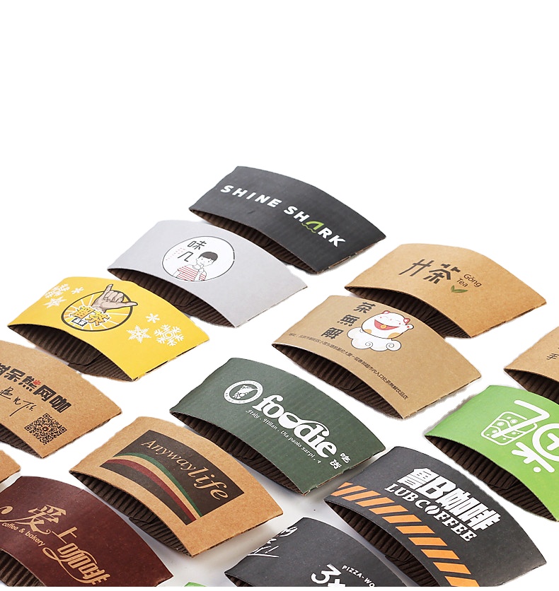 Recyclable Custom Logo Printed Coffee Cup Disposable Paper Cup Sleeves Craft Paper Tea Packaging Double